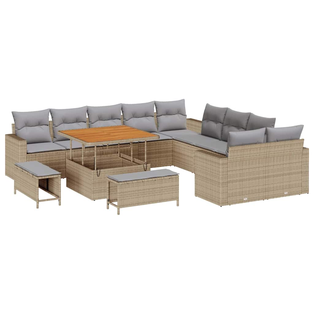 Trädgårdsoffset med kudde 17 pcs Beige och Ljusgrå konstrotting