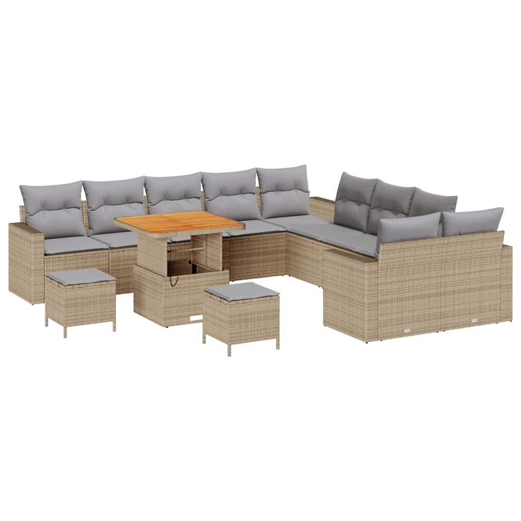 Trädgårdsoffset med kudde 17 pcs Beige och Ljusgrå konstrotting