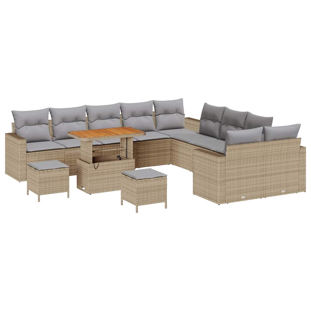 Trädgårdsoffset med kudde 17 pcs Beige och Ljusgrå konstrotting