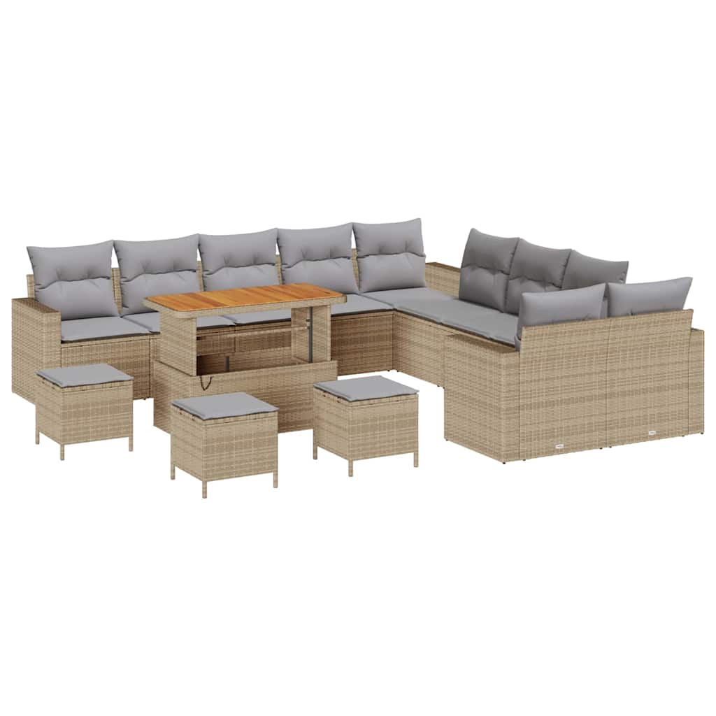 Trädgårdsoffset med kudde 18 pcs Beige och Ljusgrå konstrotting