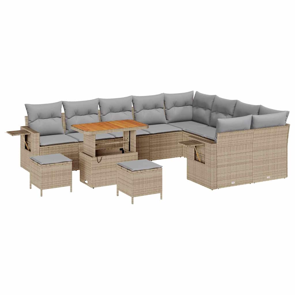 Trädgårdsoffset med kudde 12 pcs Beige och Ljusgrå konstrotting