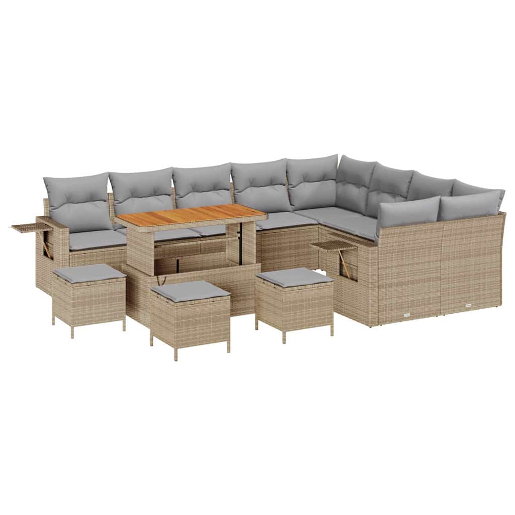 Trädgårdsoffset med kudde 13 pcs Beige och Ljusgrå konstrotting