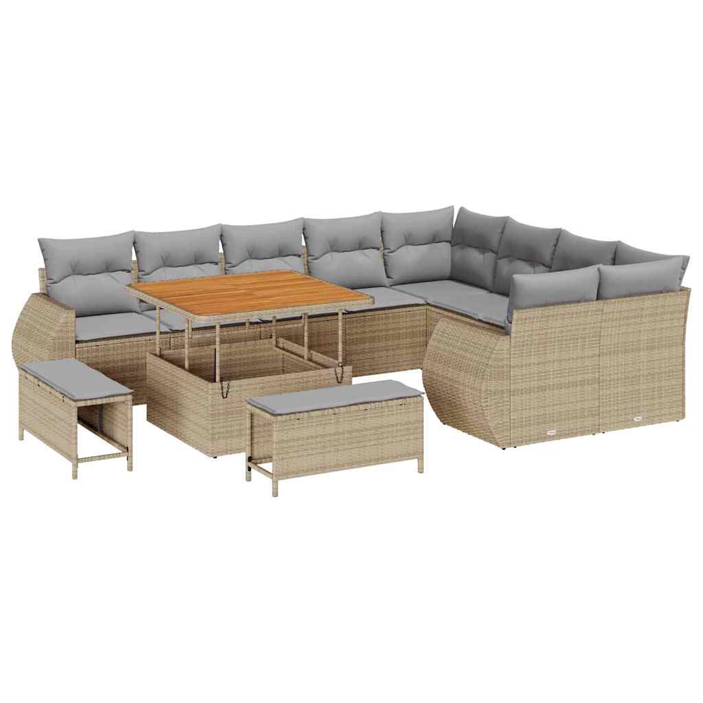 Trädgårdsoffset med kudde 12 pcs Beige och Ljusgrå Poly Rattan