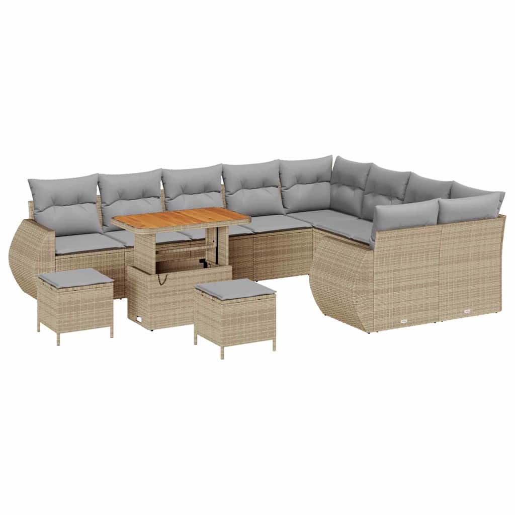 Trädgårdsoffset med kudde 12 pcs Beige och Ljusgrå Poly Rattan