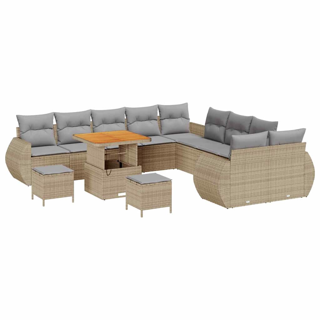 Trädgårdsoffset med kudde med lagring 13 pcs beige och ljusgrå