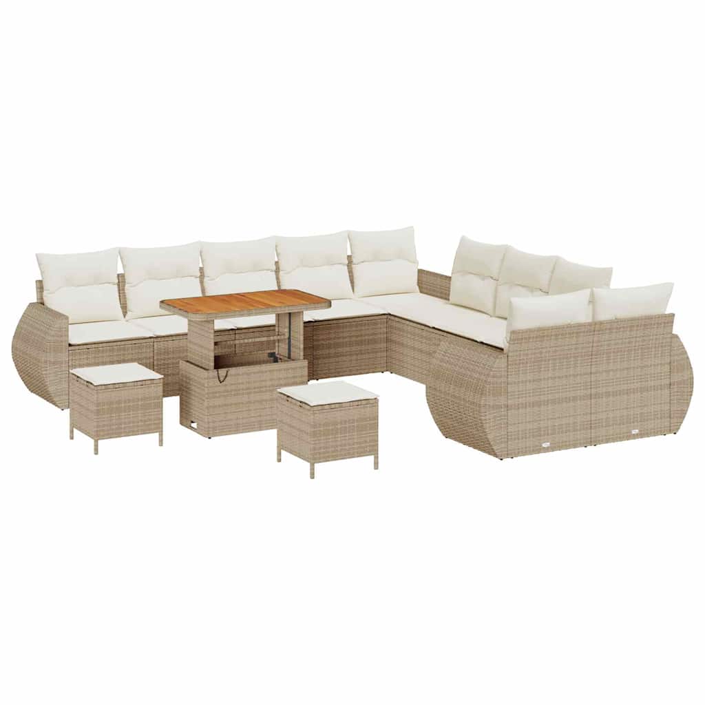 Trädgårdsoffset med kudde med lagring 13 pcs beige och gräddvit