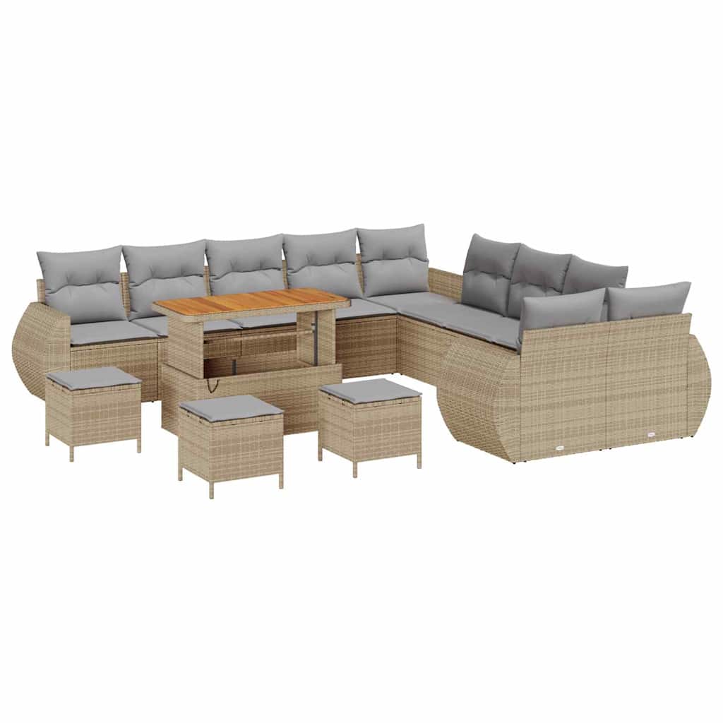 Trädgårdsoffset med kudde med lagring 14 pcs beige och ljusgrå