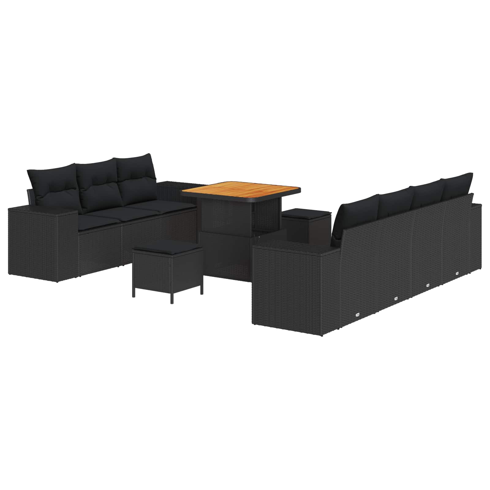 Trädgårdsoffset med kudde med lagring 10 pcs Svart Poly Rattan