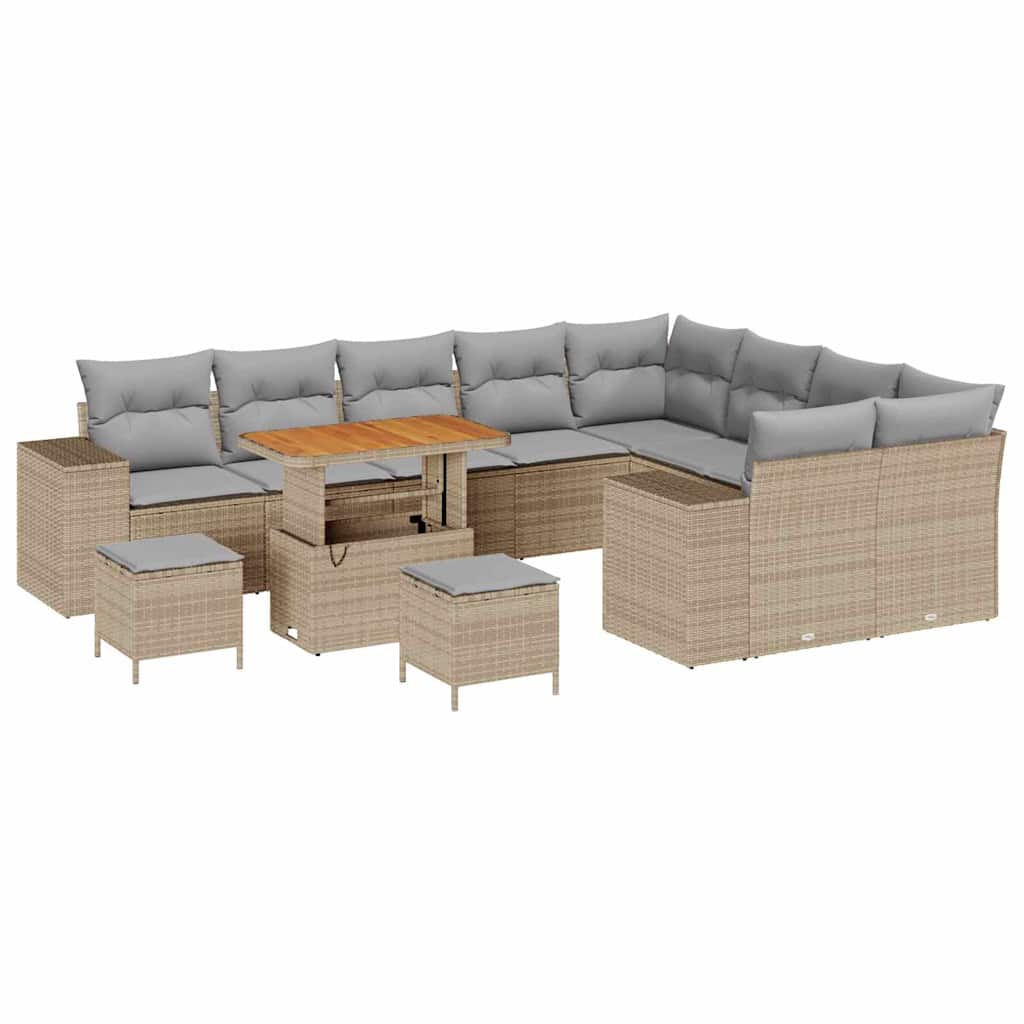 Trädgårdsoffset med kudde med lagring 12 pcs Beige och Ljusgrå