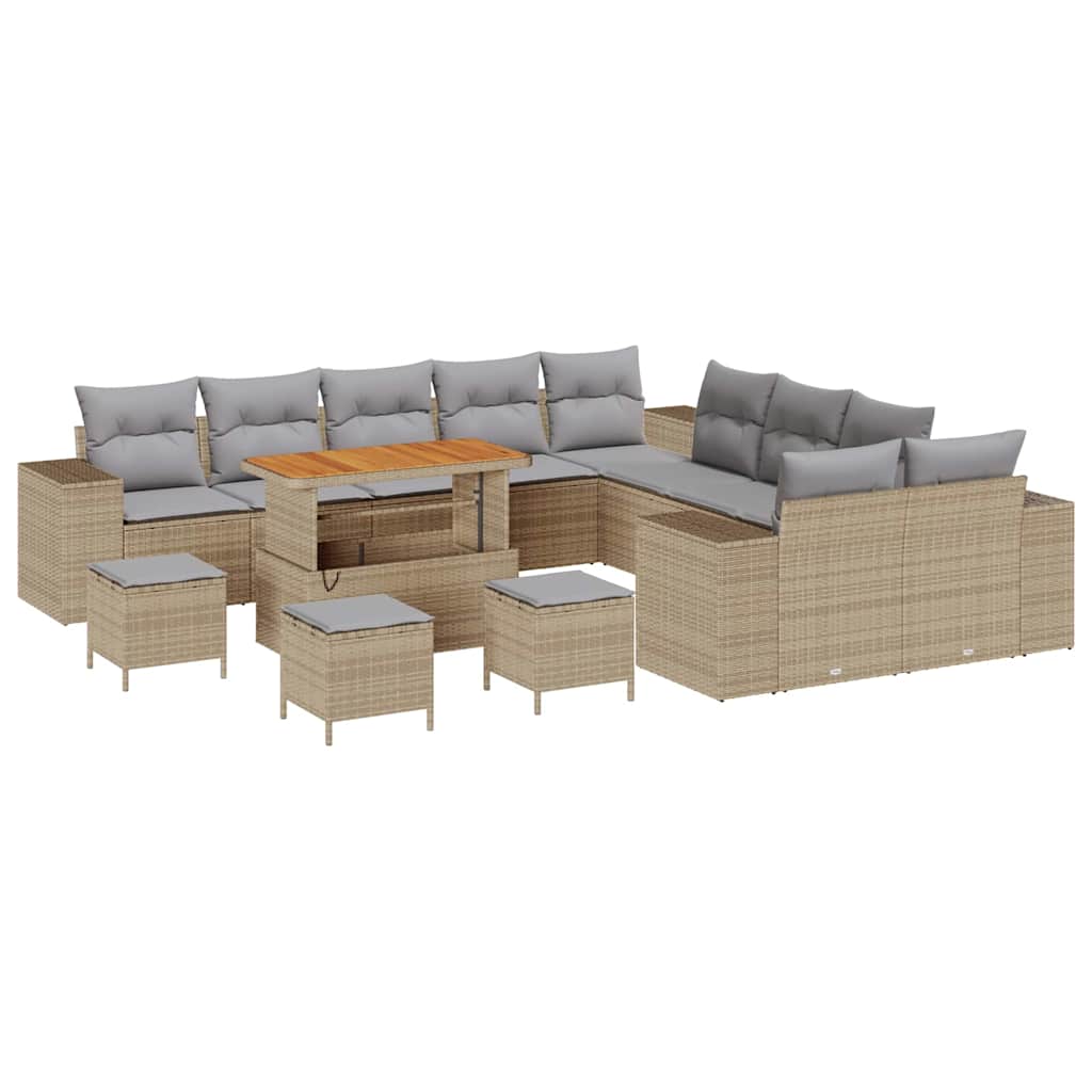Trädgårdsoffset med kudde 14 pcs Beige och Ljusgrå konstrotting