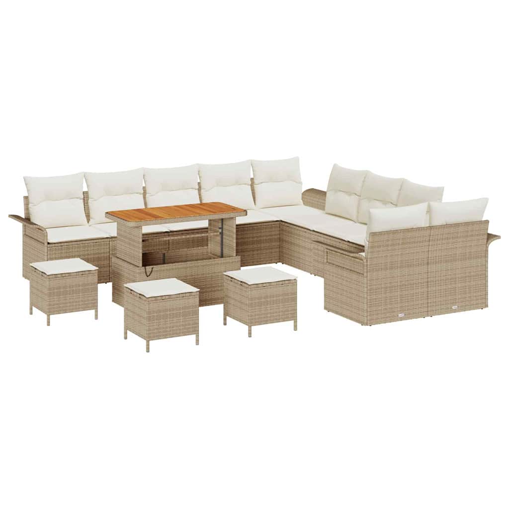 Trädgårdsoffset med kudde 14 pcs Beige och gräddfärgad