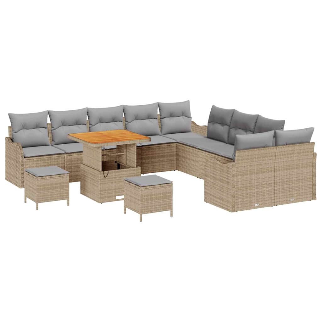 Trädgårdsoffset med kudde med lagring 13 pcs Beige och Ljusgrå