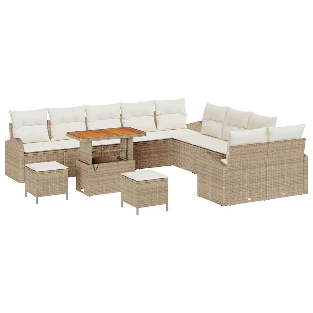 Trädgårdsoffset med kudde 13 pcs Beige och gräddfärgad
