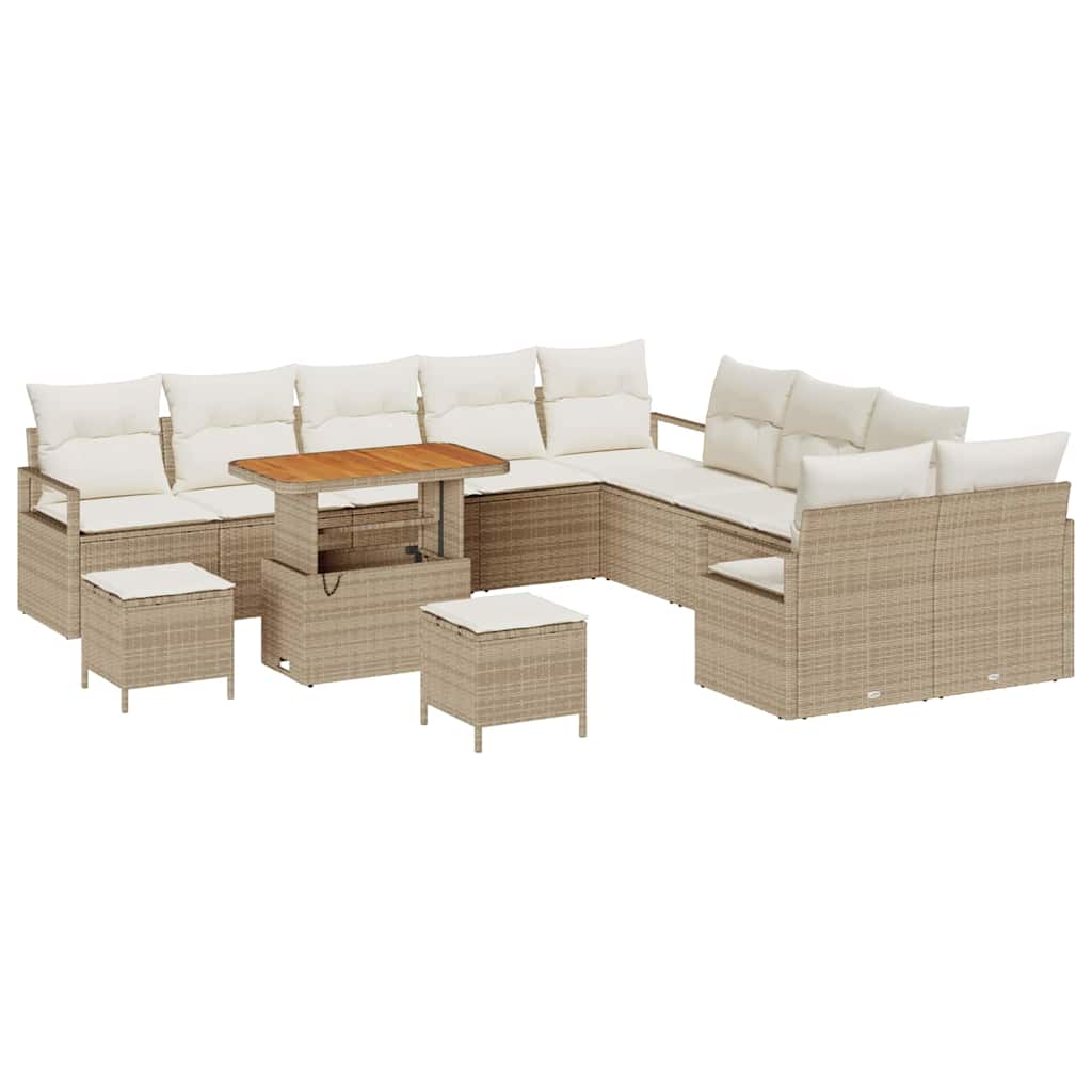 Trädgårdsoffset med kudde 13 pcs Beige och gräddfärgad