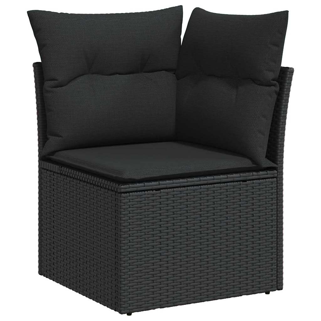 Trädgårdsoffset med kudde med lagring 12 pcs Svart Poly rattan