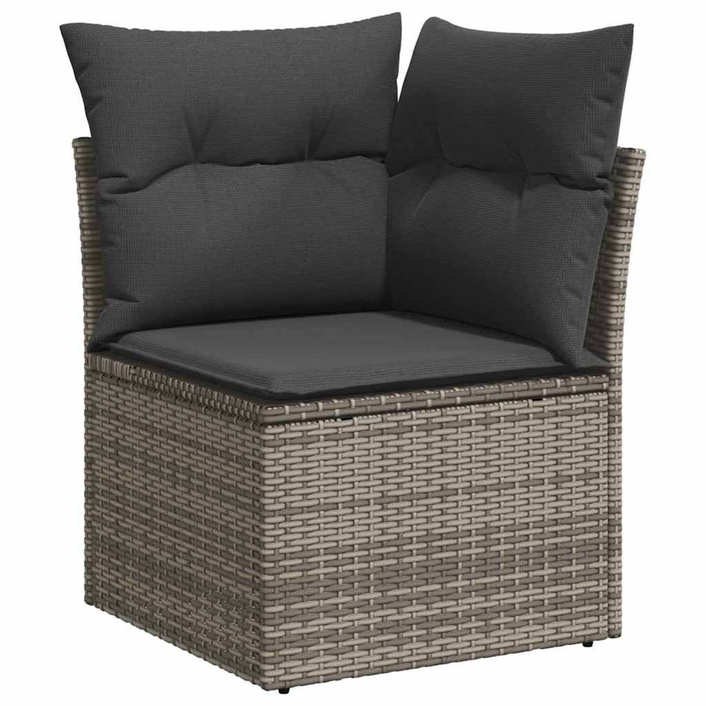 Trädgårdsoffset med kudde med lagring 12 pcs Grå Poly rattan