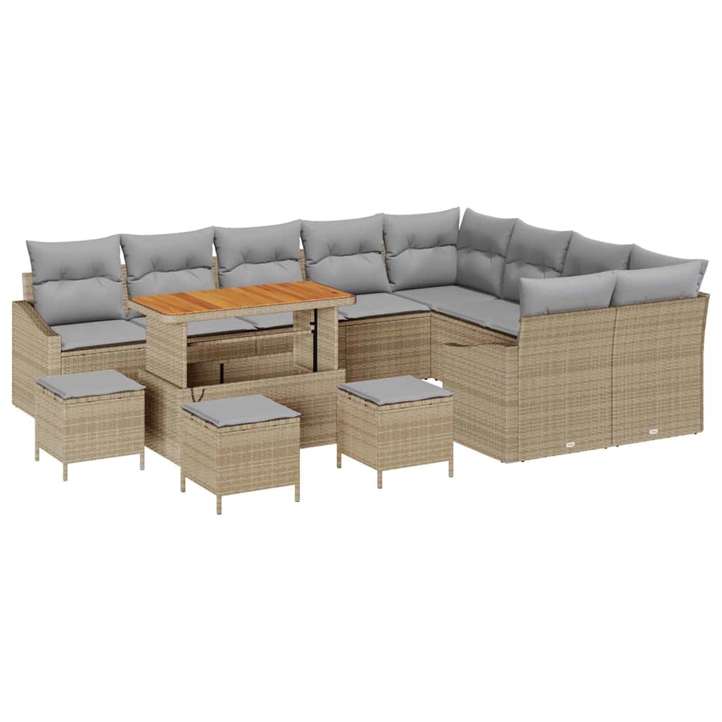 Trädgårdsoffset med kudde med lagring 13 pcs Beige Poly rattan