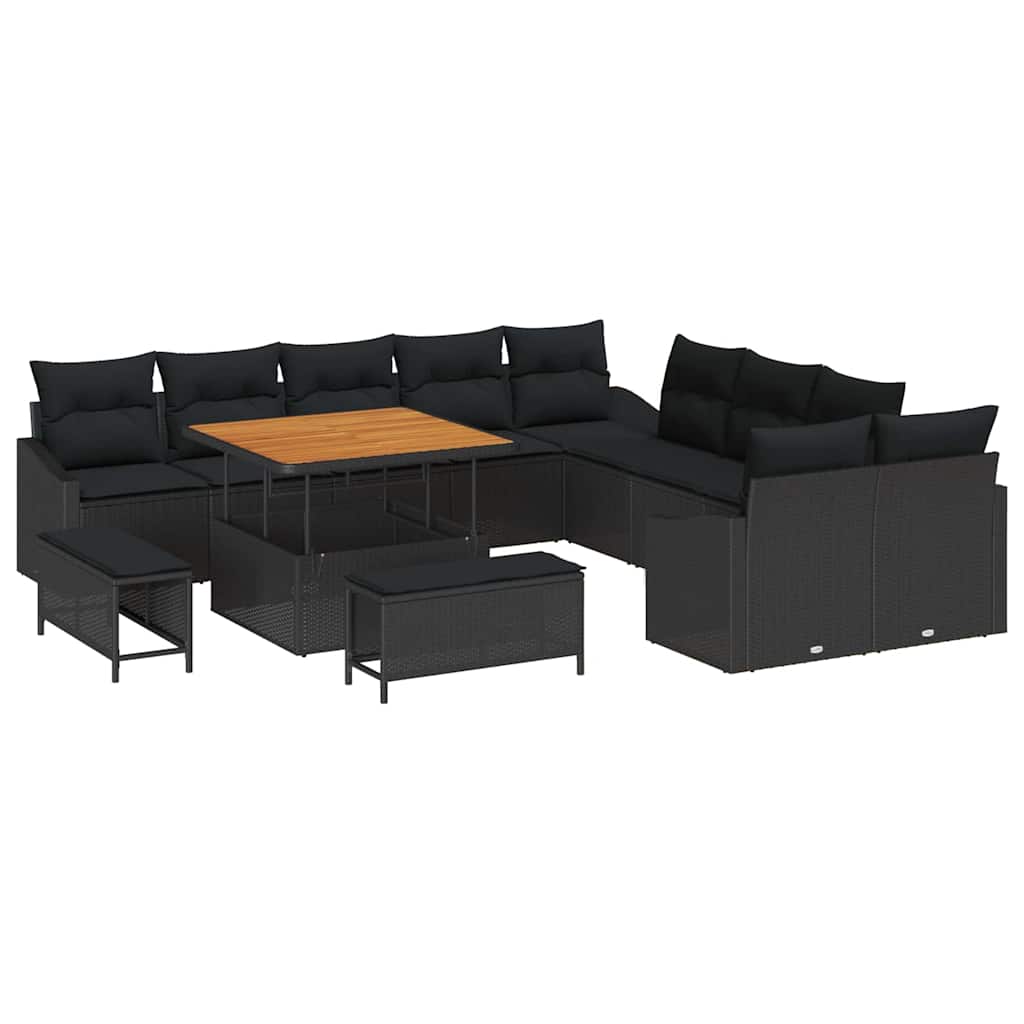 Trädgårdsoffset med kudde med lagring 13 pcs Svart Poly rattan
