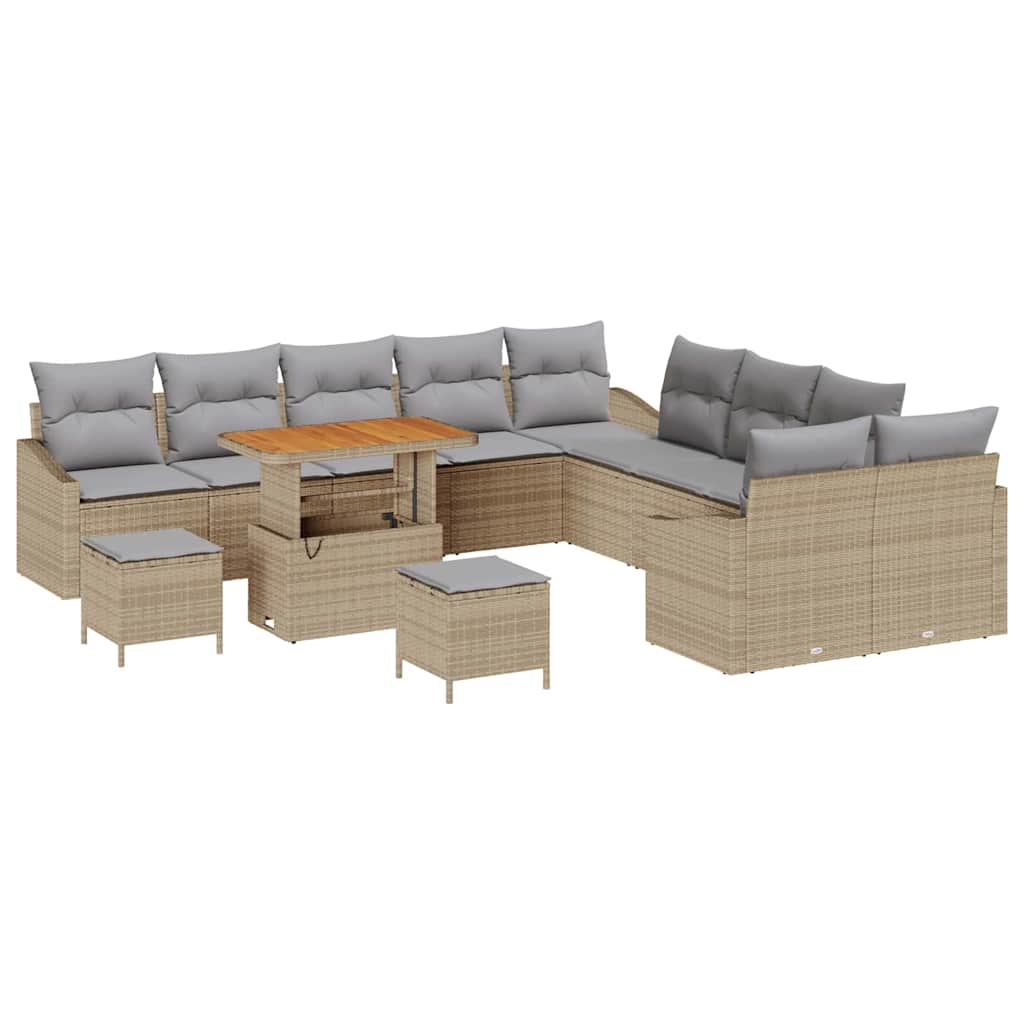 Trädgårdsoffset med kudde med lagring 13 pcs Beige Poly rattan