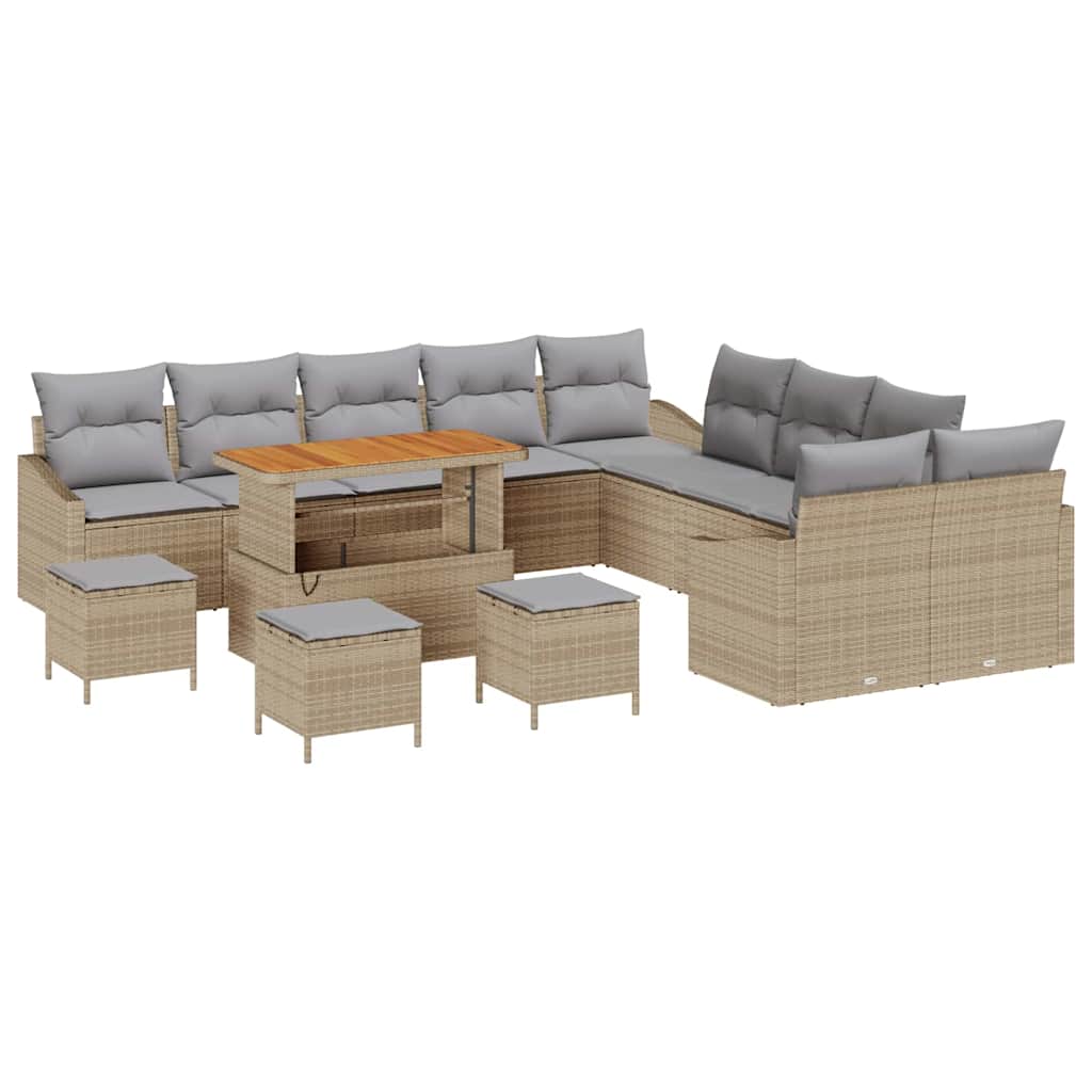 Trädgårdsoffset med kudde med lagring 13 pcs Beige Poly rattan