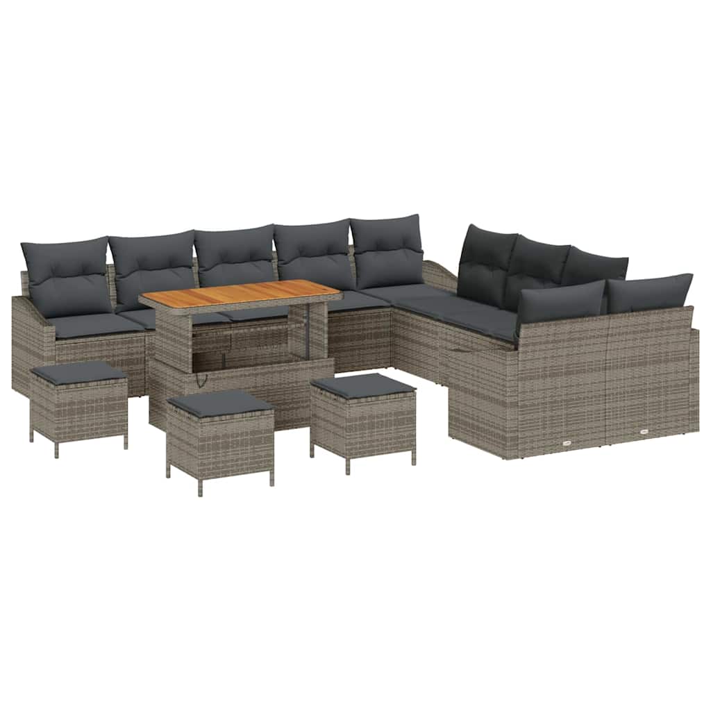 Trädgårdsoffset med kudde med lagring 13 pcs Grå Poly rattan