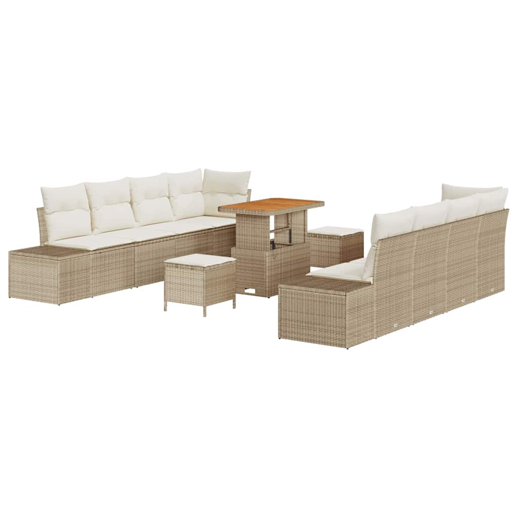 Trädgårdsoffset med kudde med lagring 11 pcs Beige Poly rattan