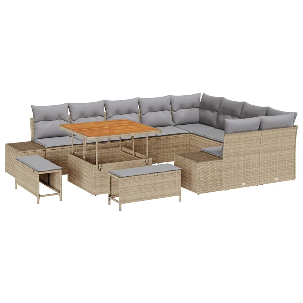 Trädgårdsoffset med kudde med lagring 12 pcs Beige Poly rattan