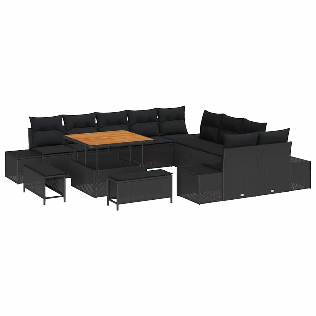 Trädgårdsoffset med kudde med lagring 13 pcs Svart Poly rattan