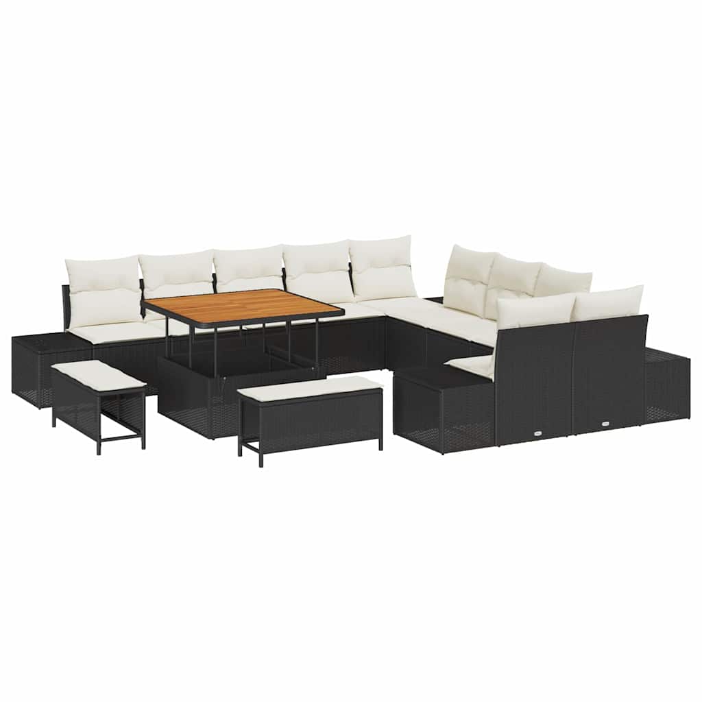 Trädgårdsoffset med kudde med lagring 13 pcs Svart Poly rattan