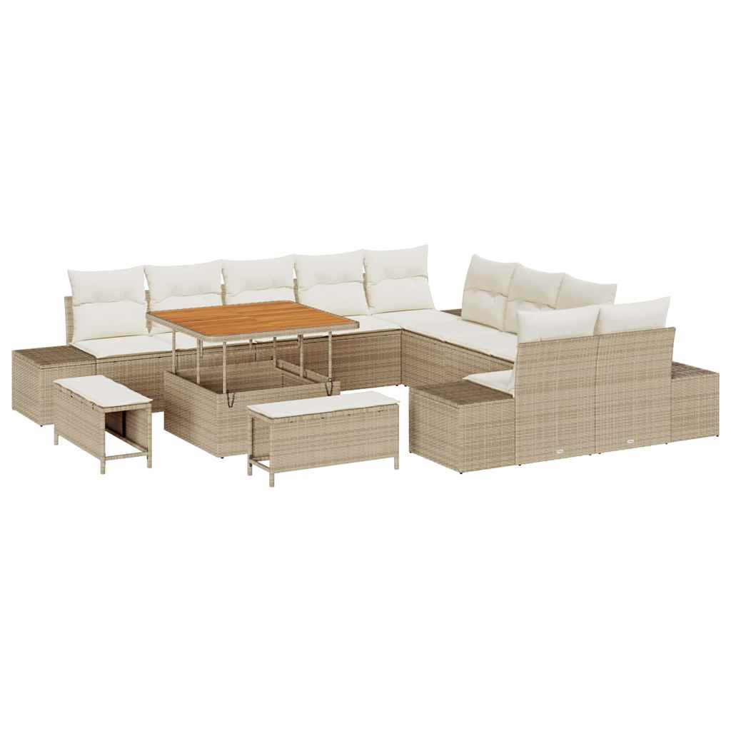 Trädgårdsoffset med kudde med lagring 13 pcs Beige Poly rattan