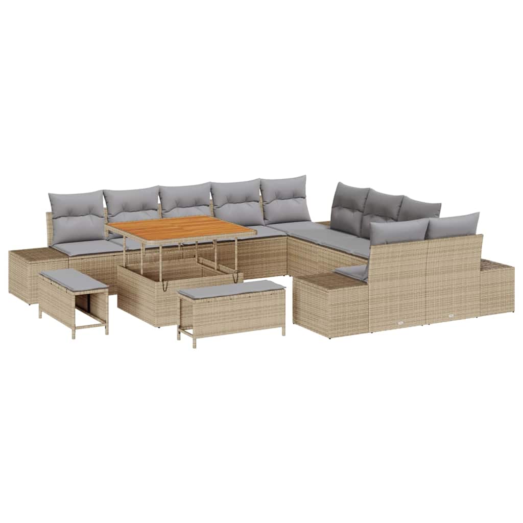 Trädgårdsoffset med kudde med lagring 13 pcs Beige Poly rattan
