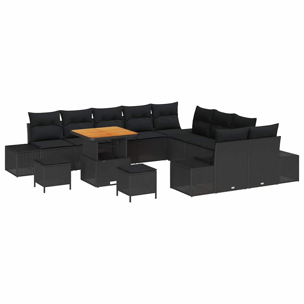 Trädgårdsoffset med kudde med lagring 13 pcs Svart Poly rattan