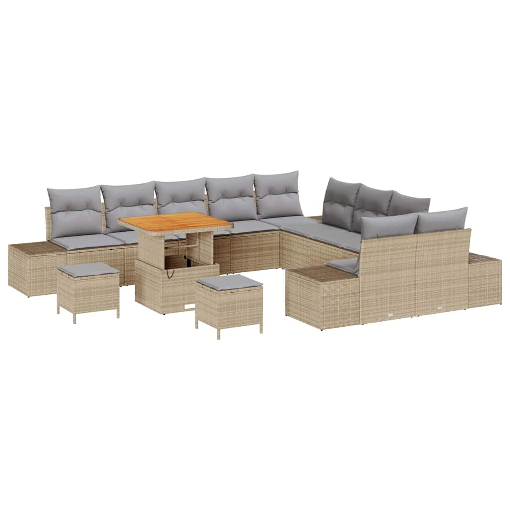 Trädgårdsoffset med kudde med lagring 13 pcs Beige Poly rattan