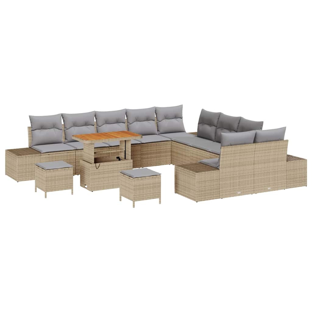 Trädgårdsoffset med kudde med lagring 13 pcs Beige Poly rattan