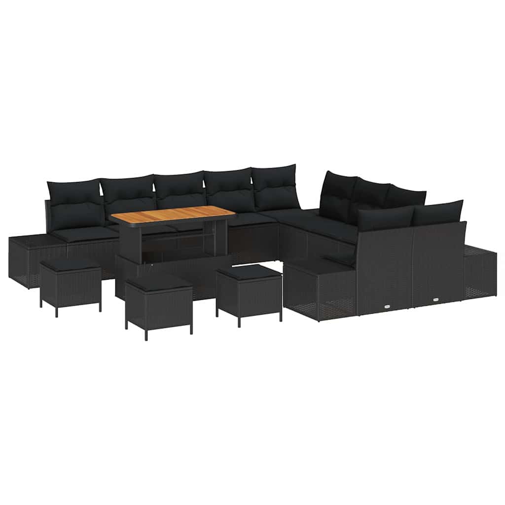 Trädgårdsoffset med kudde med lagring 14 pcs Svart Poly rattan