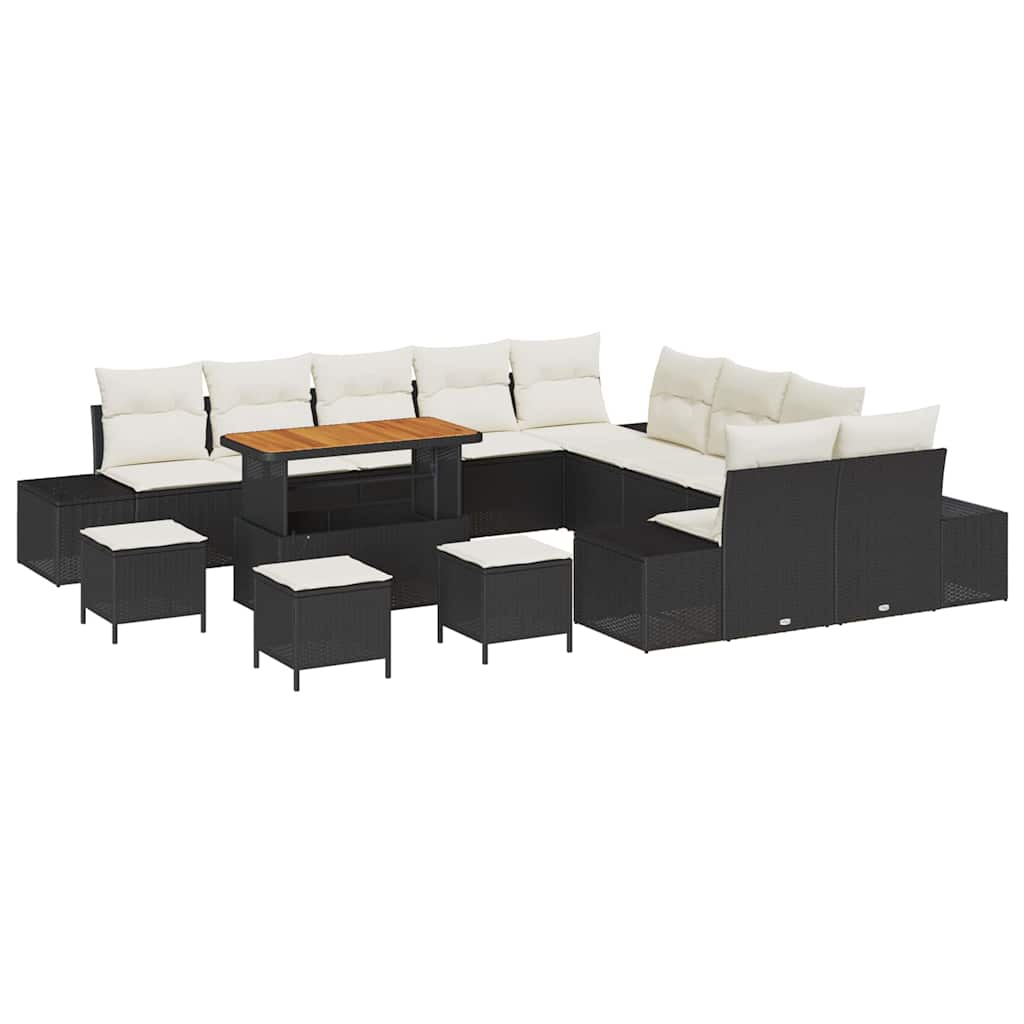 Trädgårdsoffset med kudde med lagring 14 pcs Svart Poly rattan
