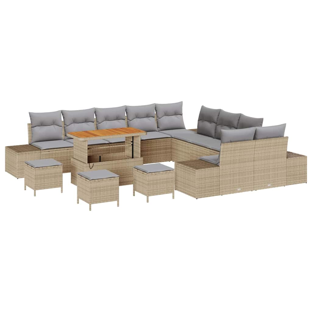 Trädgårdsoffset med kudde med lagring 14 pcs Beige Poly rattan