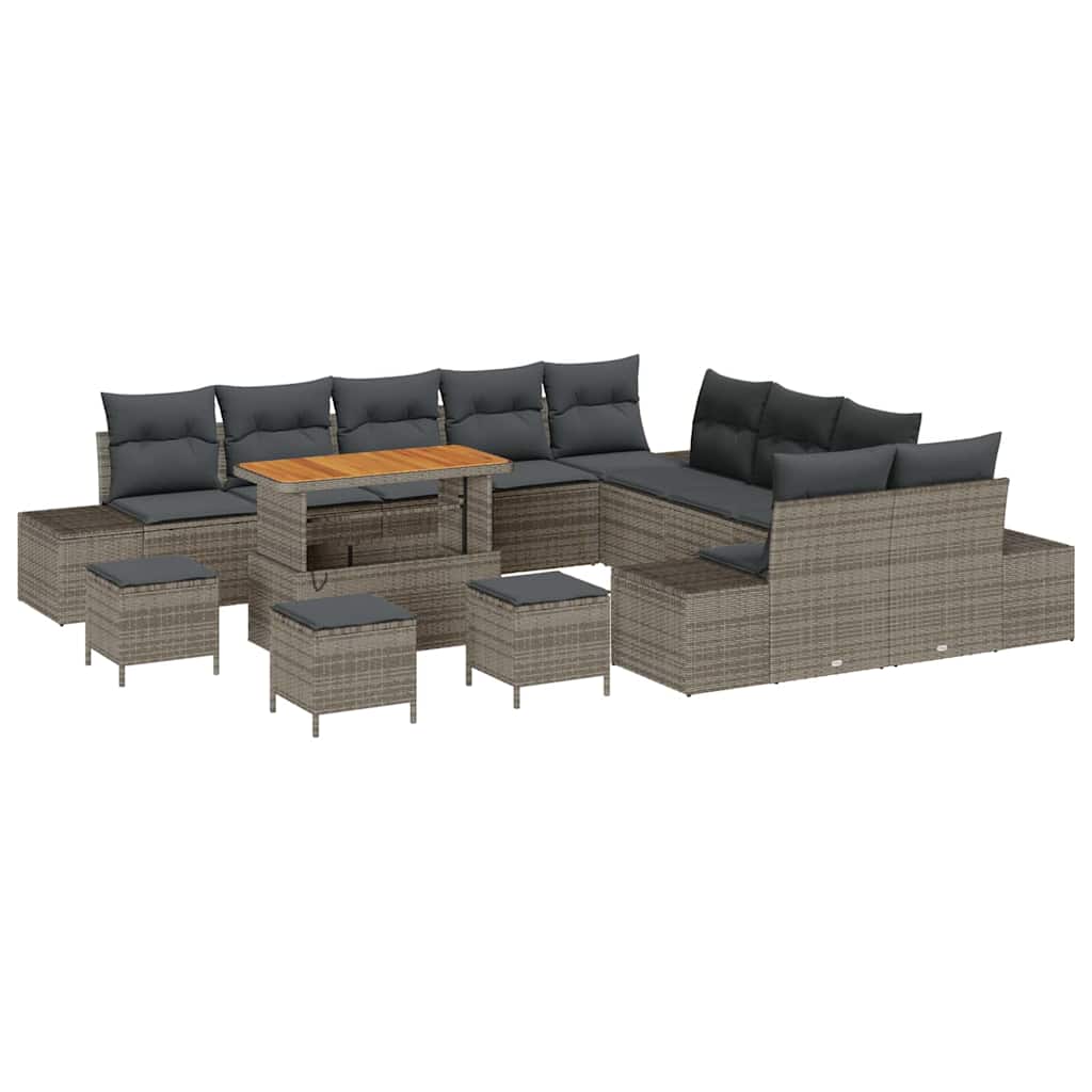 Trädgårdsoffset med kudde med lagring 14 pcs Grå Poly rattan
