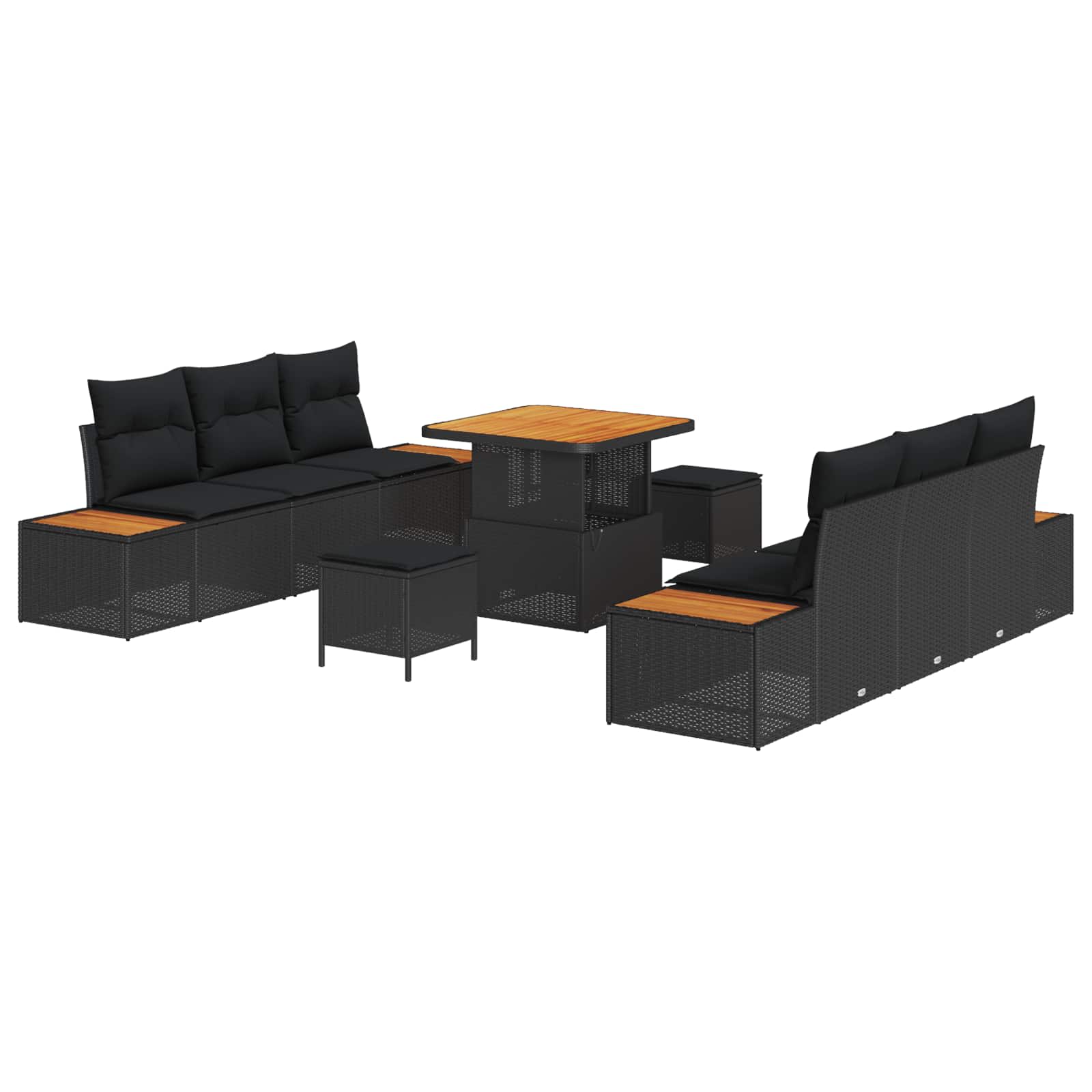 Trädgårdsoffset med kudde med lagring 9 pcs Svart Poly rattan