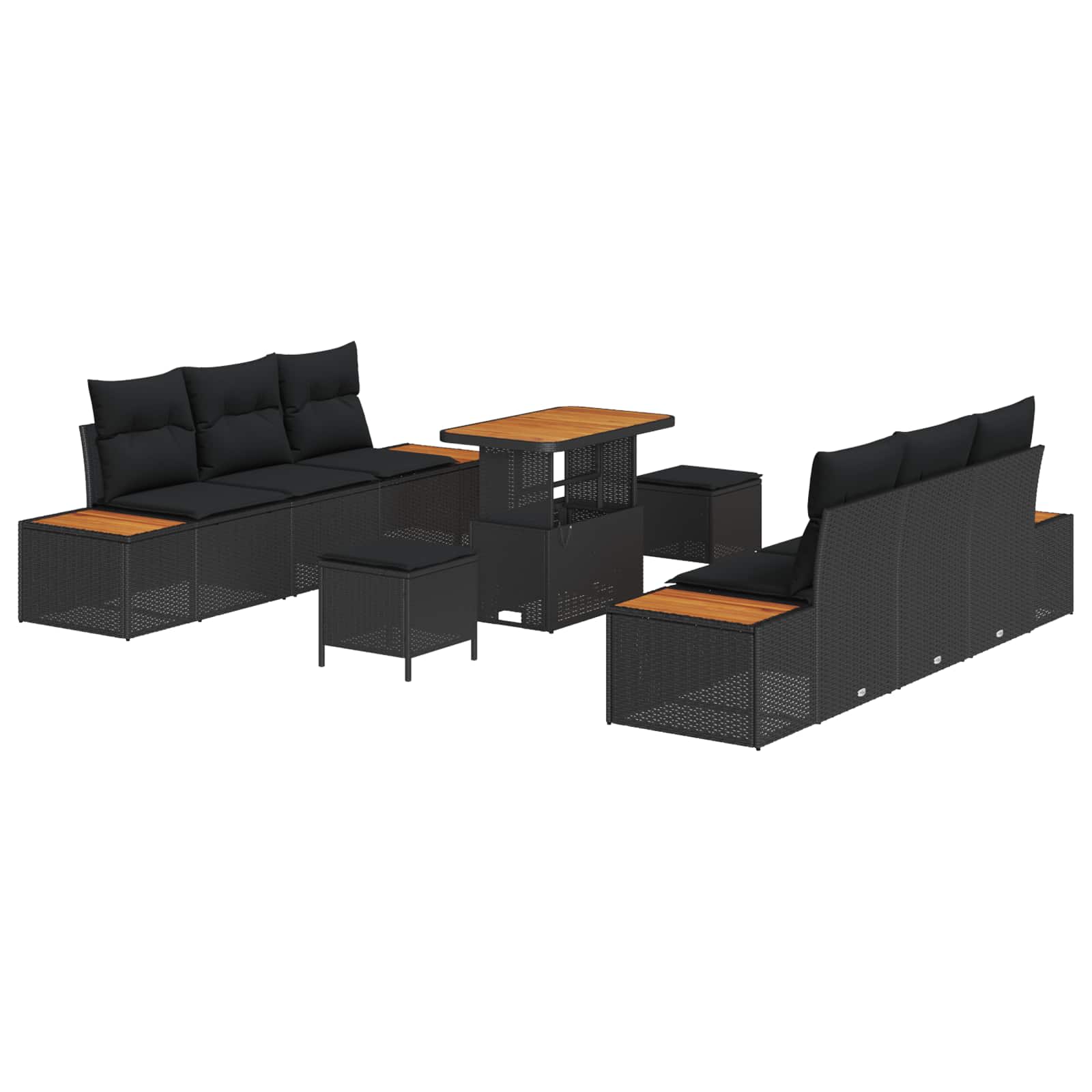 Trädgårdsoffset med kudde med lagring 9 pcs Svart Poly rattan
