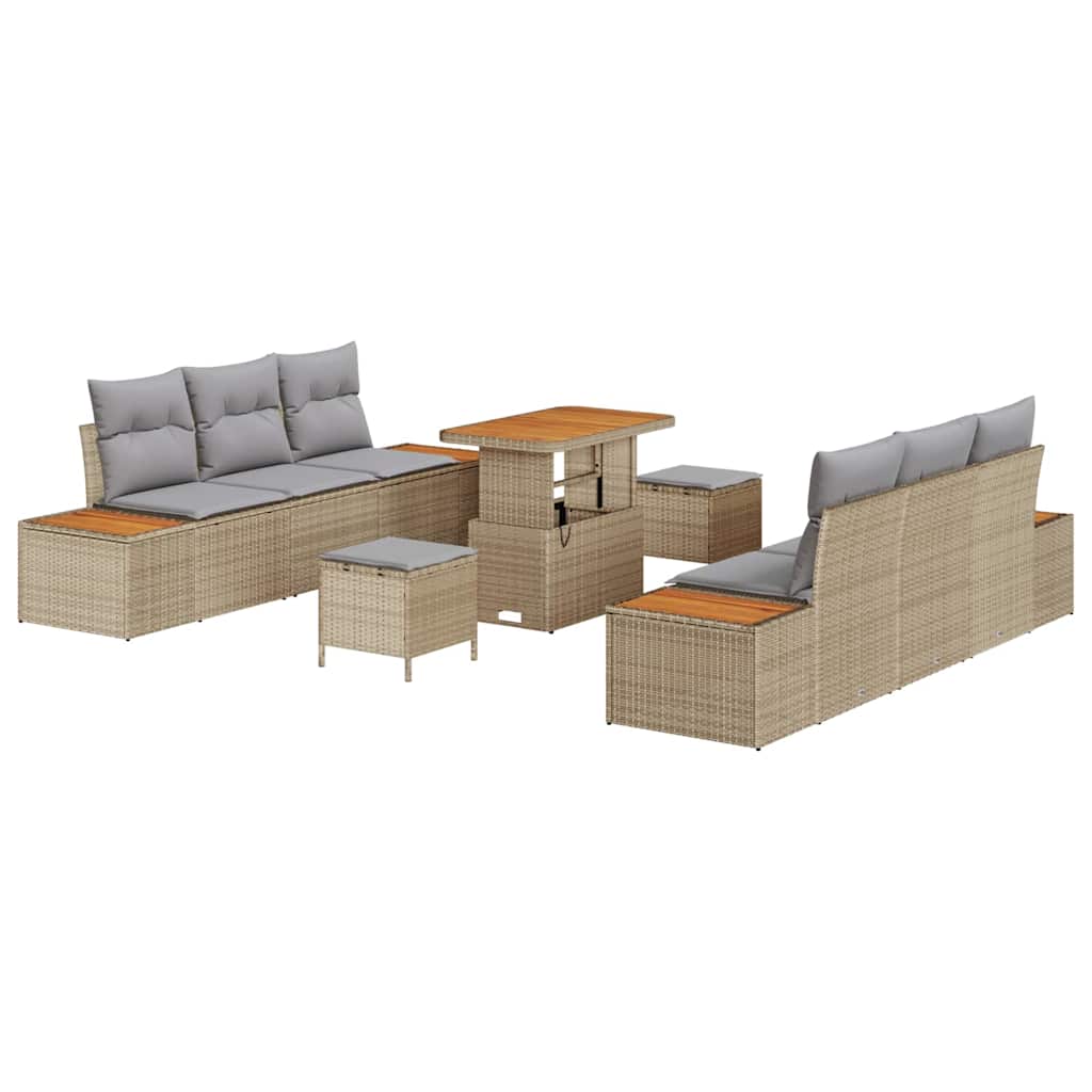 Trädgårdsoffset med kudde med lagring 9 pcs Beige Poly rattan