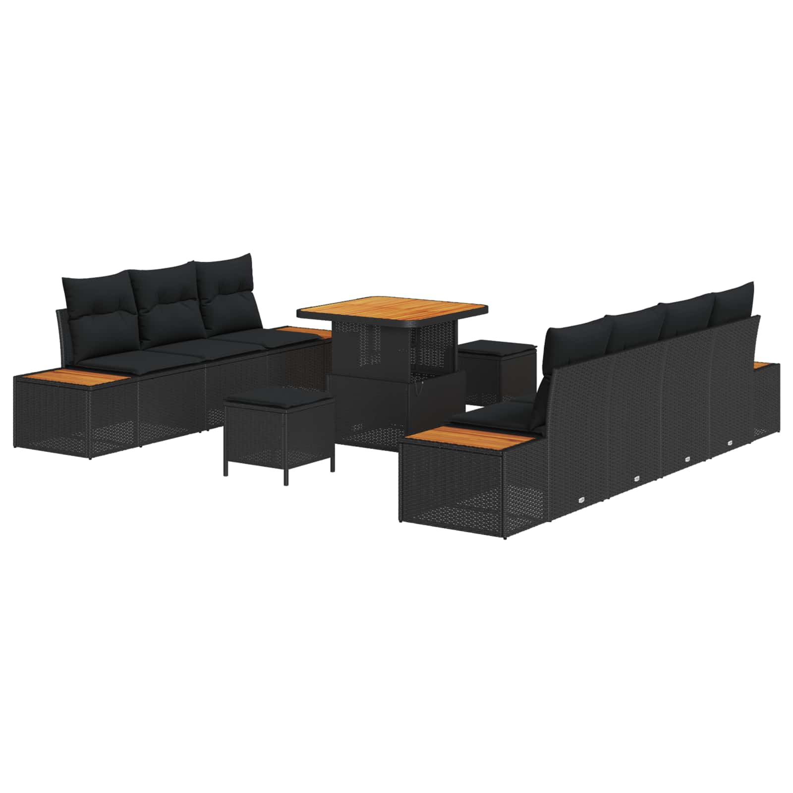 Trädgårdsoffset med kudde med lagring 10 pcs Svart Poly rattan
