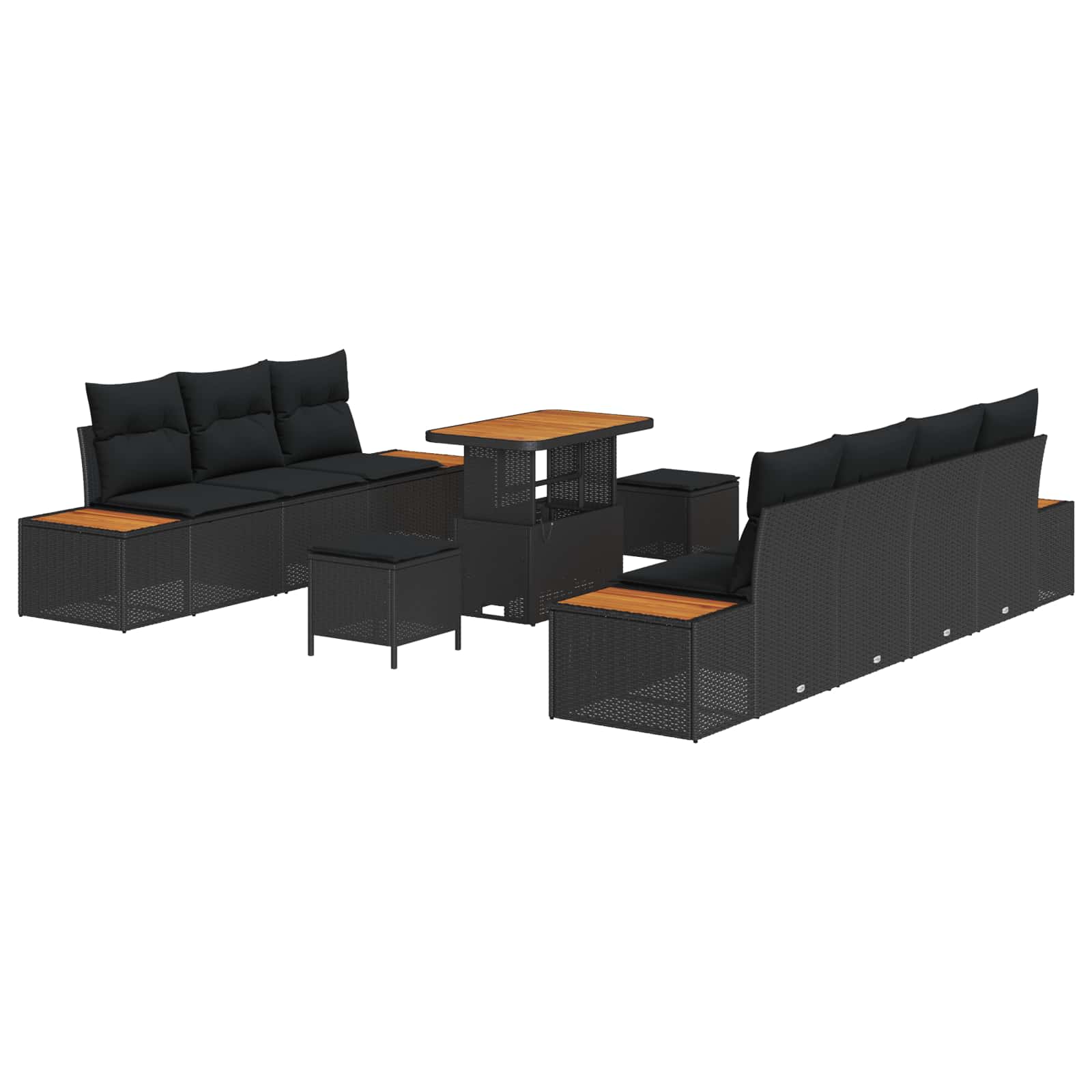Trädgårdsoffset med kudde med lagring 10 pcs Svart Poly rattan