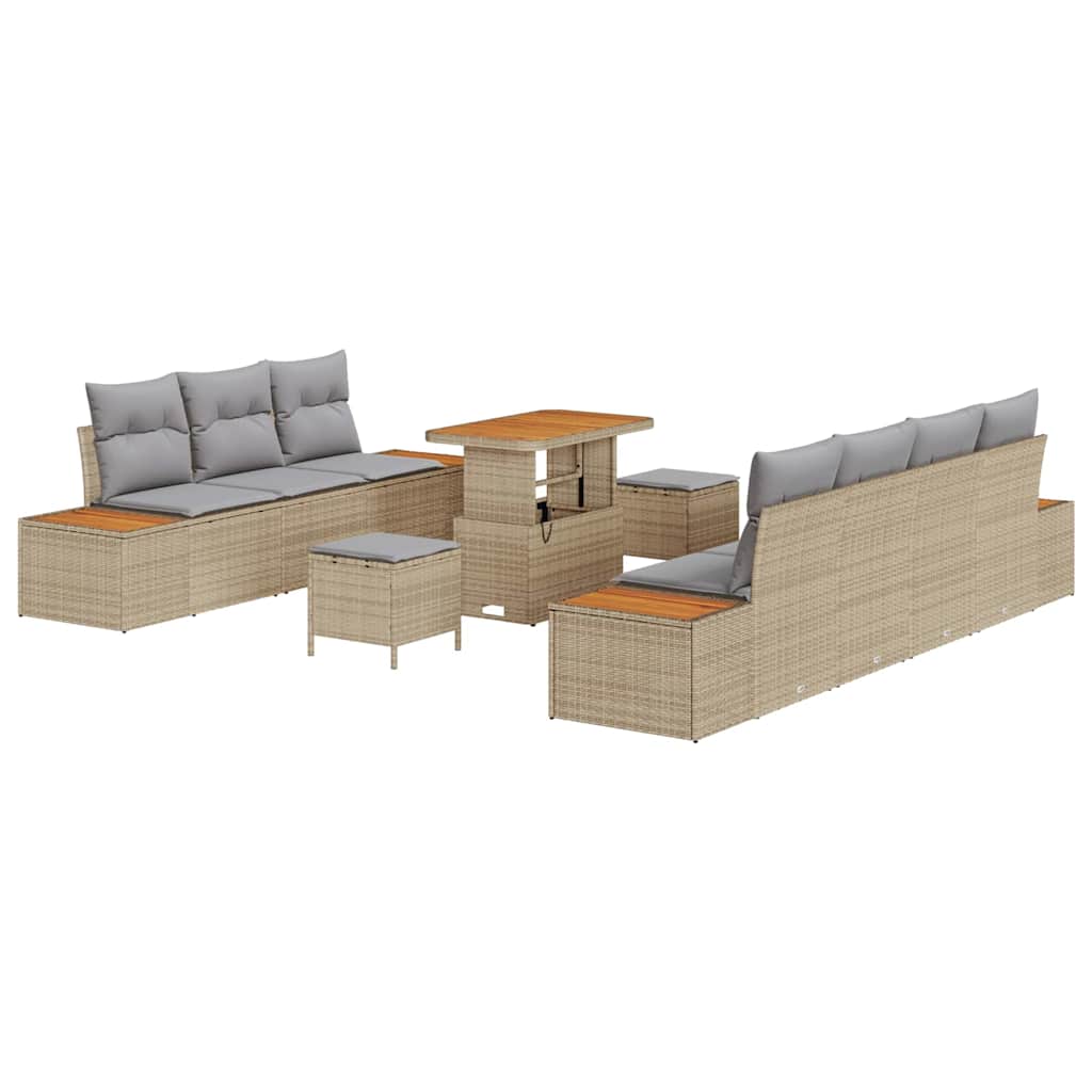 Trädgårdsoffset med kudde med lagring 10 pcs Beige Poly rattan