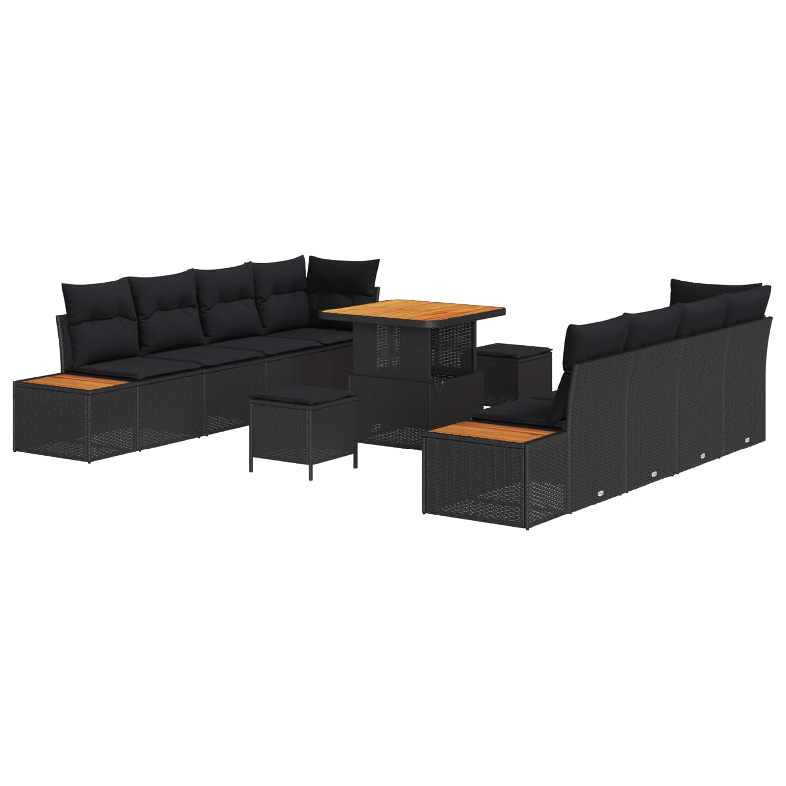 Trädgårdsoffset med kudde med lagring 11 pcs Svart Poly rattan