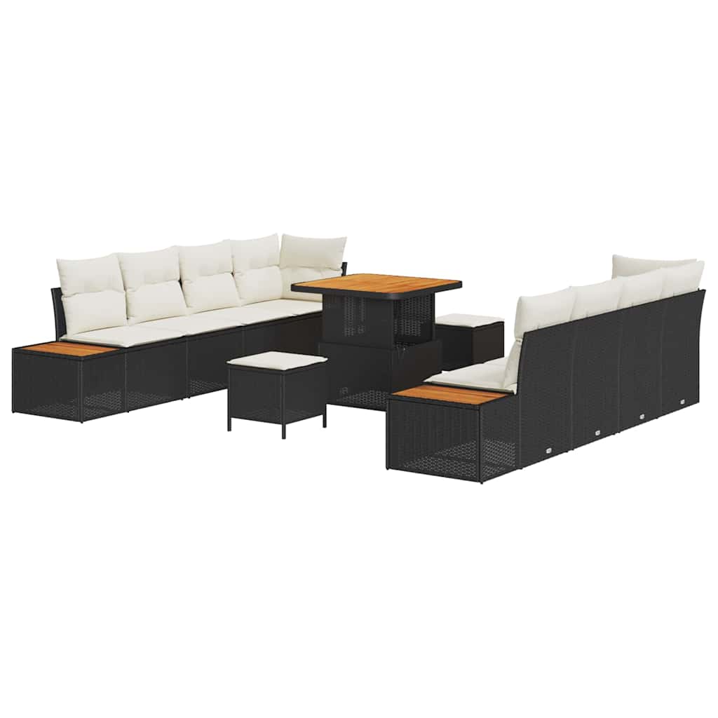 Trädgårdsoffset med kudde med lagring 11 pcs Svart Poly rattan