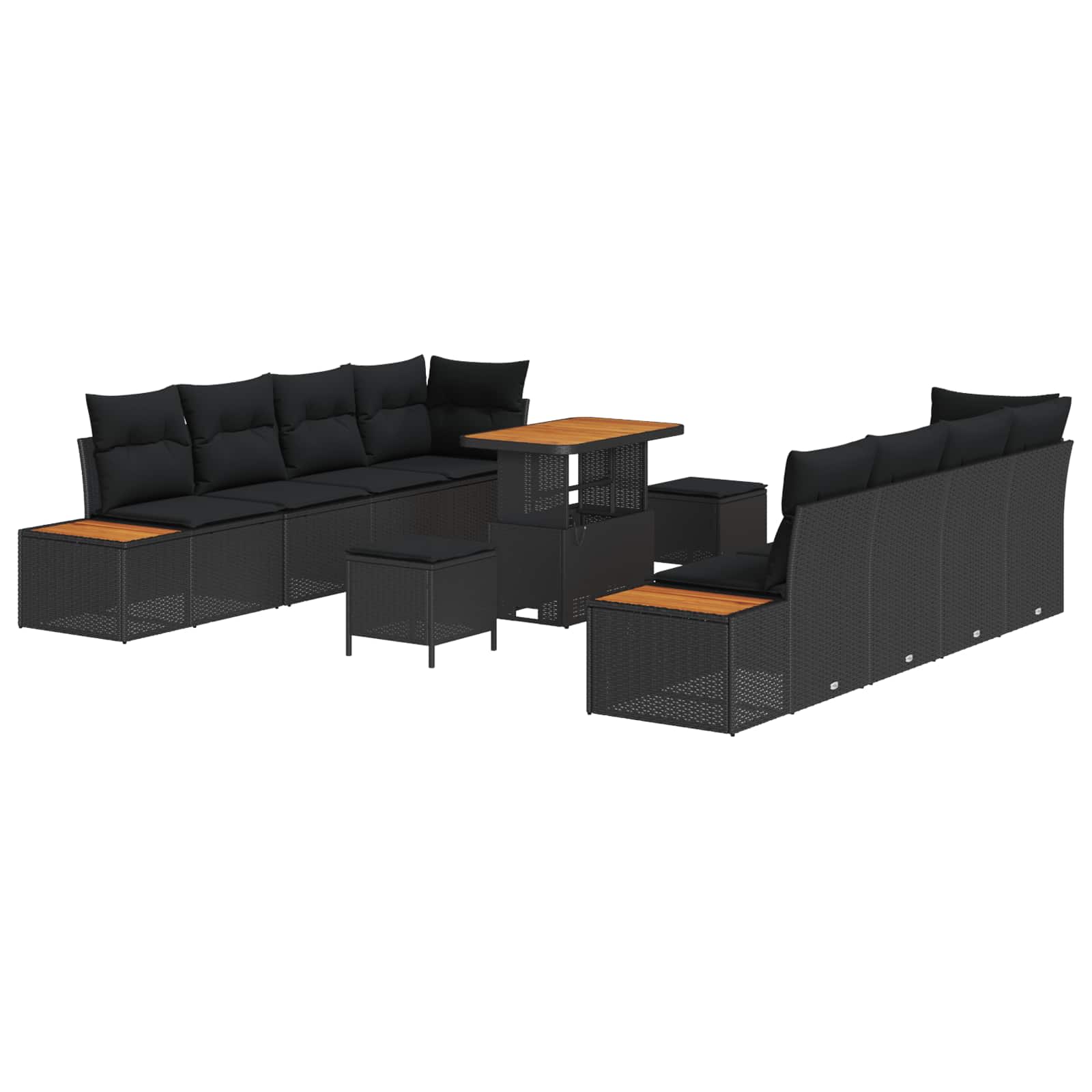 Trädgårdsoffset med kudde med lagring 11 pcs Svart Poly rattan