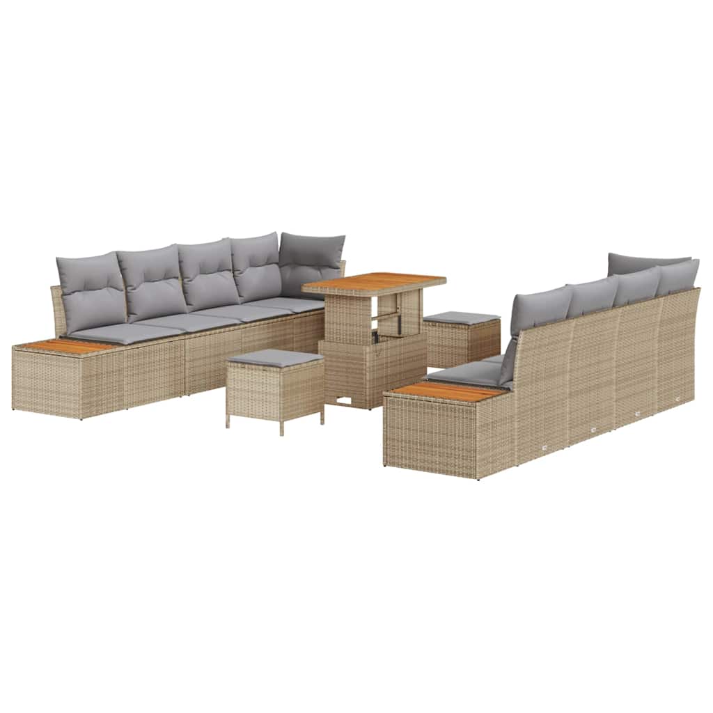 Trädgårdsoffset med kudde med lagring 11 pcs Beige Poly rattan