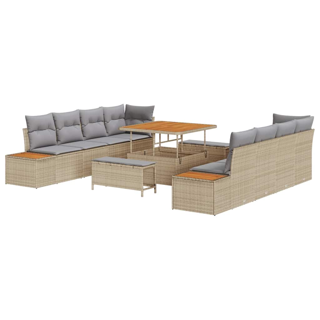 Trädgårdsoffset med kudde med lagring 11 pcs Beige Poly rattan