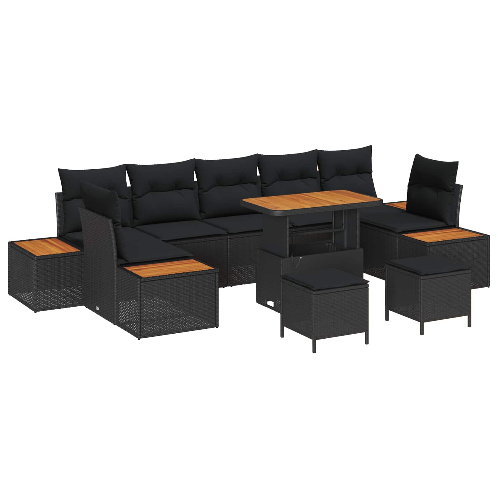 Trädgårdsoffset med kudde med lagring 10 pcs Svart Poly rattan